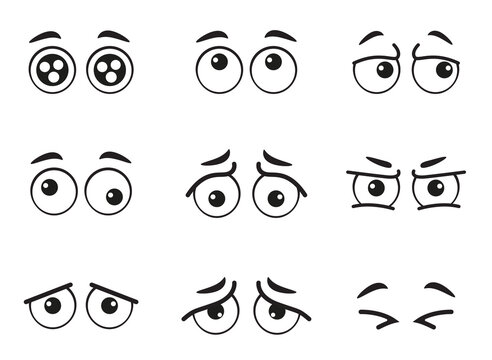 Cartoon doodle eye with different emotions isolated graphic design element flat concept