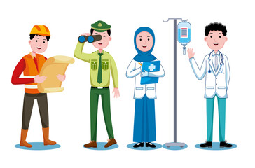 Set of professions characters and objects in flat design style