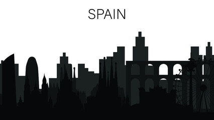 vector skyline of spain, historical places, travel.