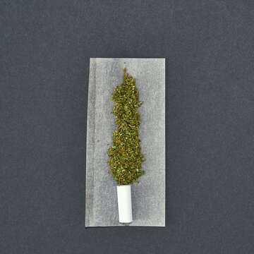 Top view of marijuana on paper for rolled joint