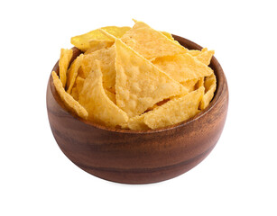 Bowl of tasty tortilla chips (nachos) on white background