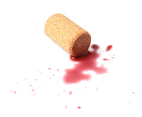 Bottle cork with wine stains isolated on white