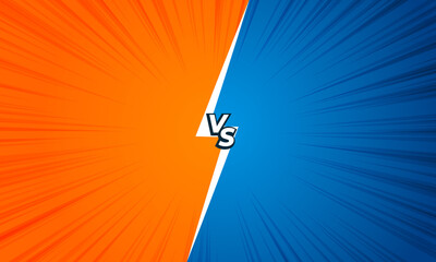 Comic book vs template background, classic pop art style, superhero battle intro, blue and orange colors.