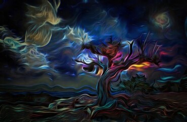 Obraz premium Night landscape Old Tree