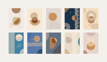 mid-century geometric interior wall decoration vector posters set