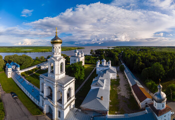 Veliky Novgorod (Novgorod the Great). Aerial view of St. George's Monastery, Russia - obrazy, fototapety, plakaty