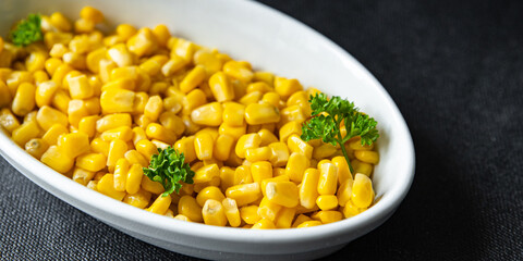 corn maize plate boiled ready to eat fresh healthy meal food snack diet on the table copy space food background rustic top view 