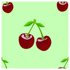 Seamless Cherry. Isolated berries on background. Vector illustration. Cherry icon, vector fruit illustration. summer diet fruit