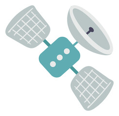 Cartoon sattellite icon. Cute childish space orbiting shuttle