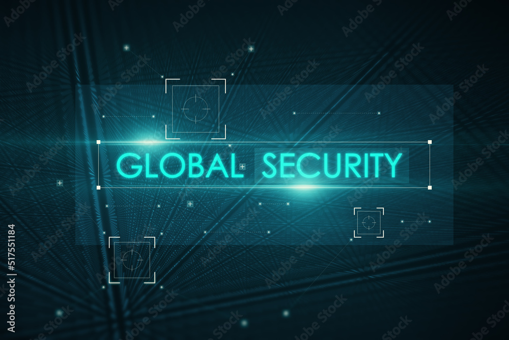 Poster Creative blue global security and hackig background with polygonal dots and connections. Malware, safety and phishing concept. 3D Rendering.