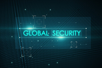 Creative blue global security and hackig background with polygonal dots and connections. Malware, safety and phishing concept. 3D Rendering.