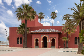 Bill Bil Castle,   Arab style, with red color along the coast of Benalmádena in Andalusia, Costa...