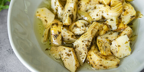 artichoke canned food healthy meal food snack on the table copy space food background rustic top view