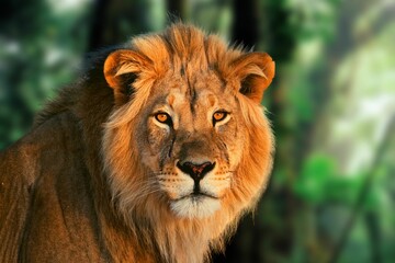 Wild male of cape lion, panthero leo melanochaita