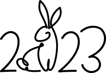 Bunny symbol of 2023 year. Continuous one line drawing