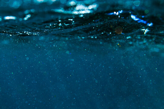 Bubbles underwater. Underwater shot in deep blue