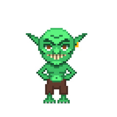 An 8-bit retro-styled pixel-art illustration of a goblin.