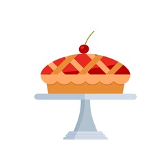 Cherry pie on a plate. Flat vector illustration isolated on white background