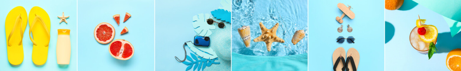 Beautiful summer collage on blue background