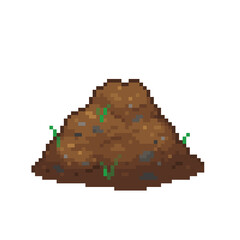 An 8-bit retro-styled pixel-art illustration of a pile of dirt.