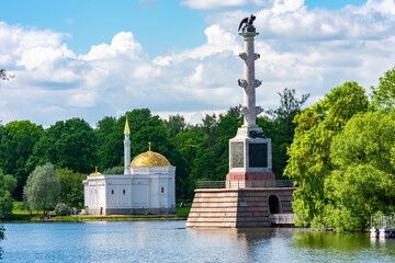 Turkish bath and Chesme column in Catherine park, Tsarskoe Selo (Pushkin), Saint Petersburg, Russia
