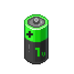 An 8-bit illustration of a low voltage green battery icon. 