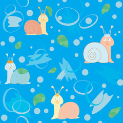 pattern of multicolored snails and starfish, shells without background