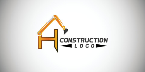 H letter construction logo with  Excavator design