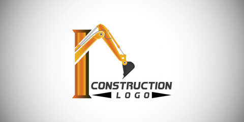 I letter construction logo with  Excavator design