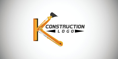 K letter construction logo with  Excavator design