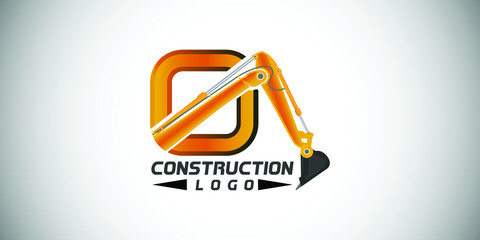 O letter construction logo with  Excavator design