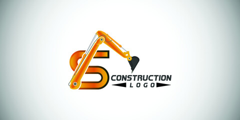 S letter construction logo with  Excavator design