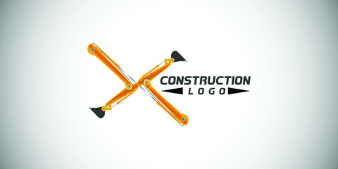X letter construction logo with  Excavator design
