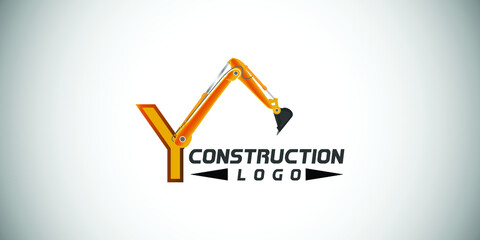 Y letter construction logo with  Excavator design