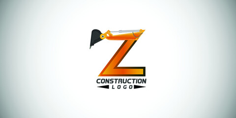 Z letter construction logo with  Excavator design