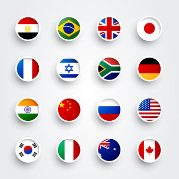 Round Button Set With Flag Of The World