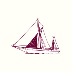 ship illustration. Line art ship icon isolated white background