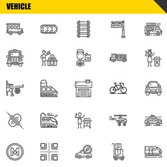 vehicle vector line icons set. bus, metro and engine Icons. Thin line design. Modern outline graphic elements, simple stroke symbols stock illustration
