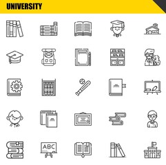 university vector line icons set. books, books and book Icons. Thin line design. Modern outline graphic elements, simple stroke symbols stock illustration