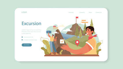 Tour guide web banner or landing page. Tourist route system development