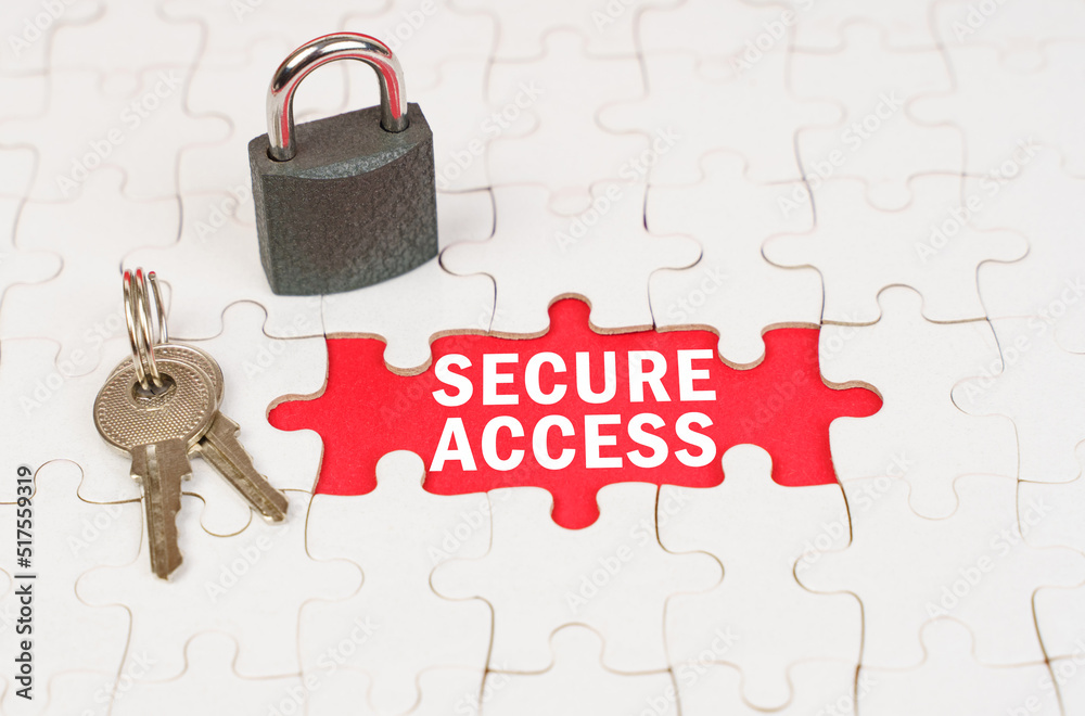 Poster On puzzles there is a lock and keys, on a red surface there is an inscription - Secure access