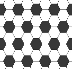 Soccer and football seamless pattern. Sport ball texture. Football background. Black and white pattern with soccer geometric hexagons. Vector illustration on white background.