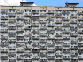 Famous large panel residential building on stilts in Moscow known as house on chicken legs