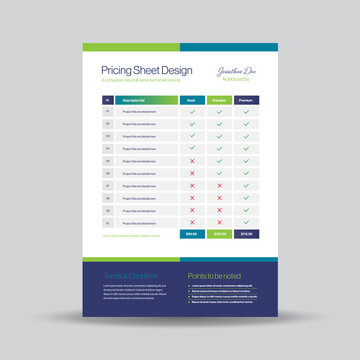 Pricing Sheet Design, Costing Flyer or Pricing table comparison, Invoice Design