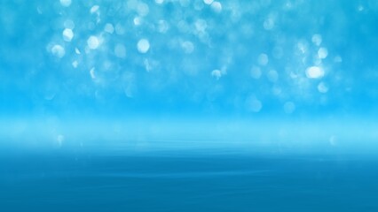 Abstract blue and white water bokeh glitter ocean background. Concept 3D illustration beauty care...