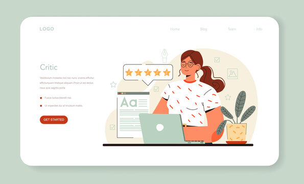 Professional critic concept web banner or landing page. Journalist