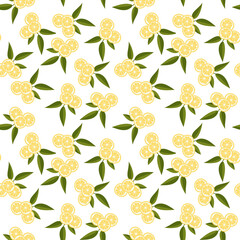 Vector seamless pattern with lemons and leaves. On a white background
