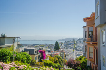 San Francisco, CA, USA - June 24, 2015: Lombard Street is an east-west street in San Francisco,...