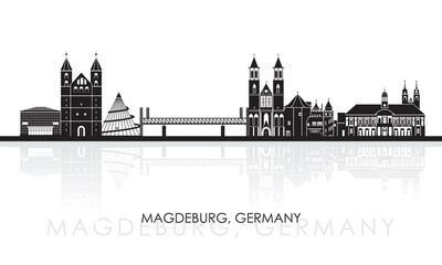 Silhouette Skyline panorama of city of Magdeburg, Germany - vector illustration - obrazy, fototapety, plakaty