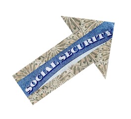 rising inflation leads to higher social security payments concept by upwards arrow made of twenty dollar bills - 517568356